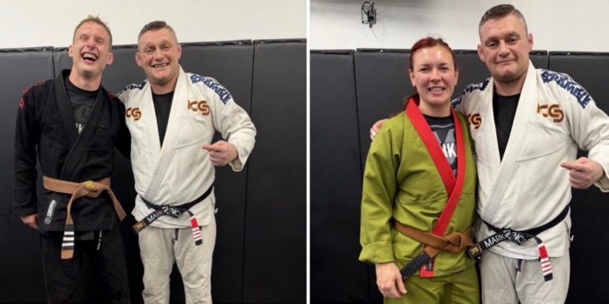 Stripes on their BJJ Brown belts for Jo and Jakob